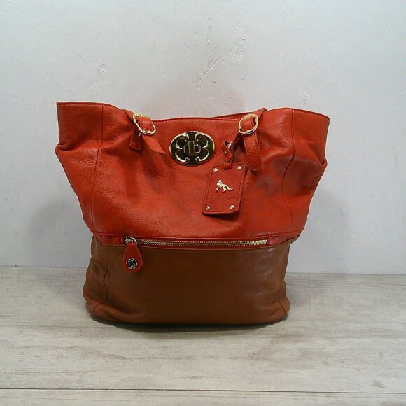Emma Fox Handbags - Emma Fox Large Leather Orange & Brown Color block gold tone Hardware Purse Bag